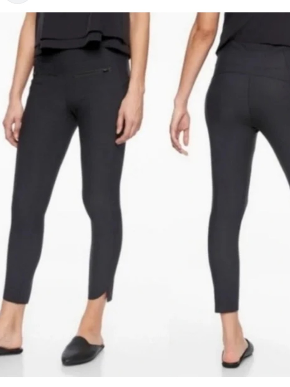 Athleta Stellar Black Crop Performance Pants with Ankle Slits,